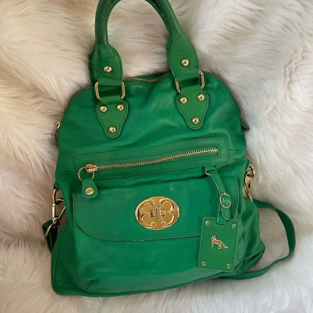 Emma Fox leather green Satchel/Shoulder bag with gold tone hardwares and accents